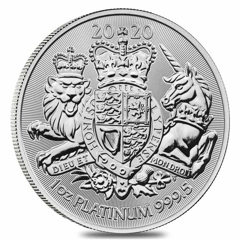 Платиновая монета Великобритании "Королевский Герб" 2020 г.в., 31.1 г чистой платины (Проба 0,9995)