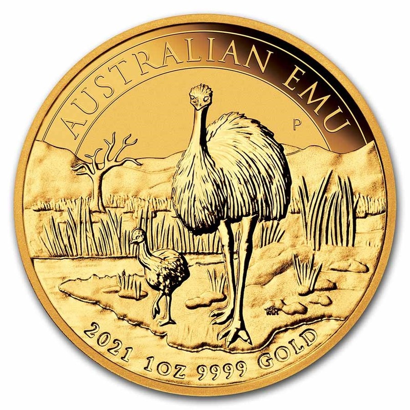 Золотая монета Австралии «Страус Эму» 2021 г.в., 31.1 г чистого золота (проба 0.9999)