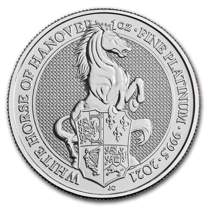 Платиновая монета Великобритании "Белая лошадь Ганновера" 2021 г.в., 31.1 г чистой платины (проба 0.9995)