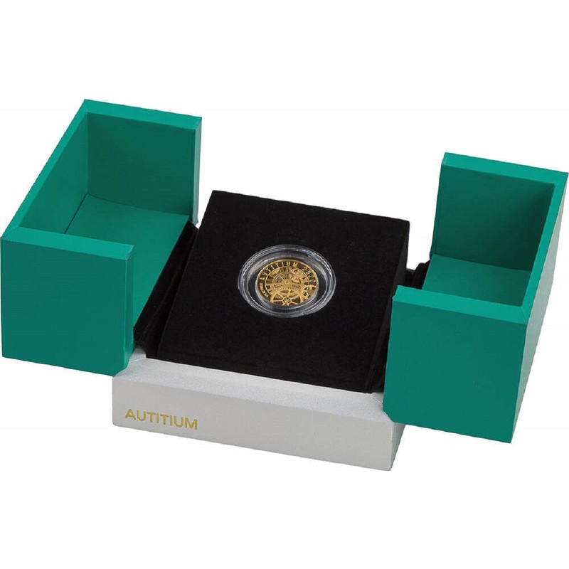 Золотая монета с титаном Соломоновых островов "AUTITIUM" 2020 г.в., 7.78 г чистого золота и титана (Проба 0,990)