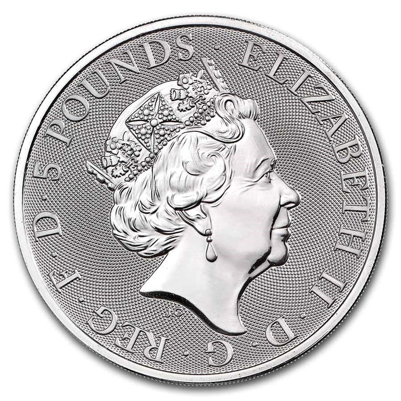 Серебряная монета Великобритании «Десять Зверей Королевы» 2021 г.в., 62.2 г чистого серебра (проба 0.9999)