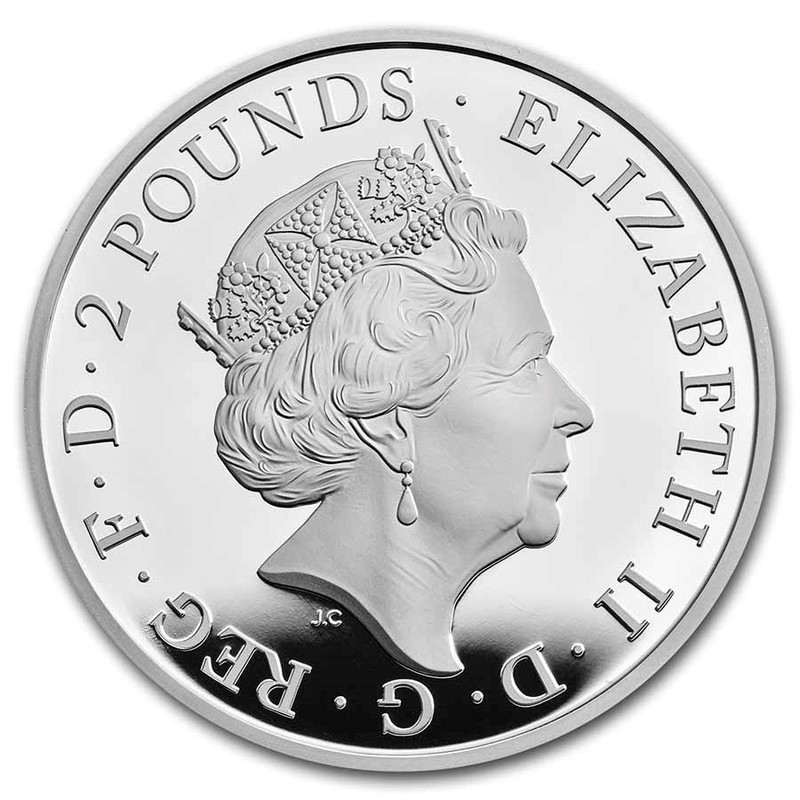 Серебряная монета Великобритании "Королевские звери Тюдоров. Сеймурская Пантера" 2022 г.в. (пруф), 31.1 г чистого серебра (проба 0,9999)