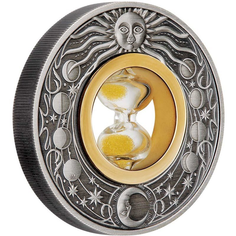 Серебряная монета Тувалу "Песочные часы" 2021 г.в., 62.2 г чистого серебра (Проба 0,9999)