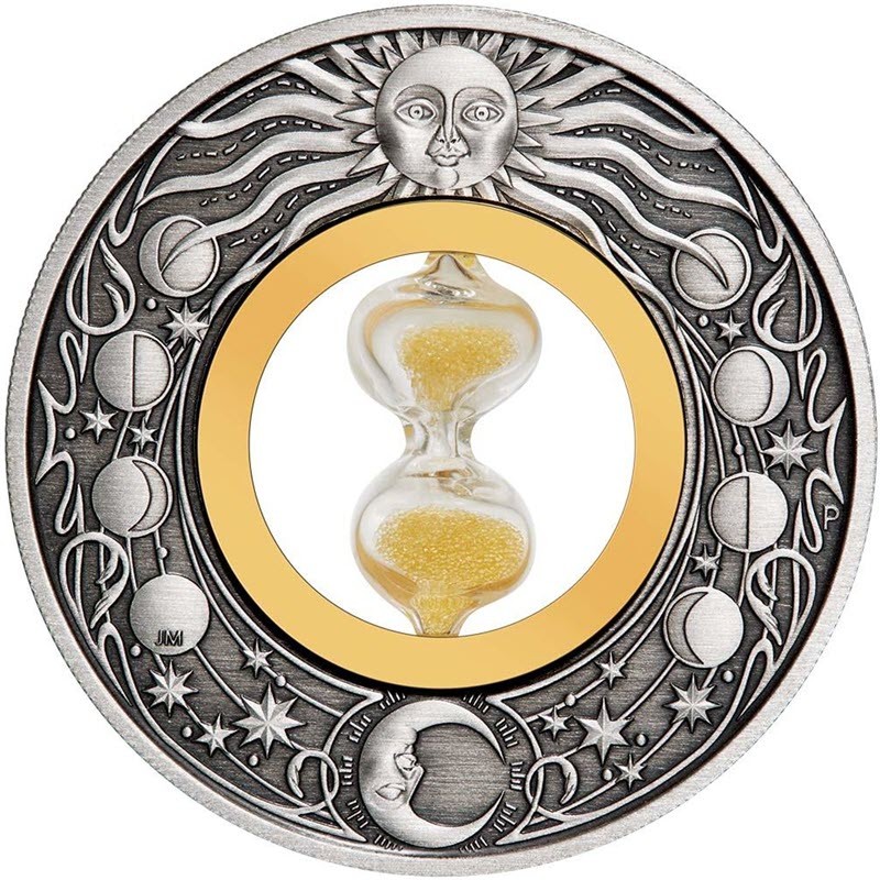 Серебряная монета Тувалу "Песочные часы" 2021 г.в., 62.2 г чистого серебра (Проба 0,9999)
