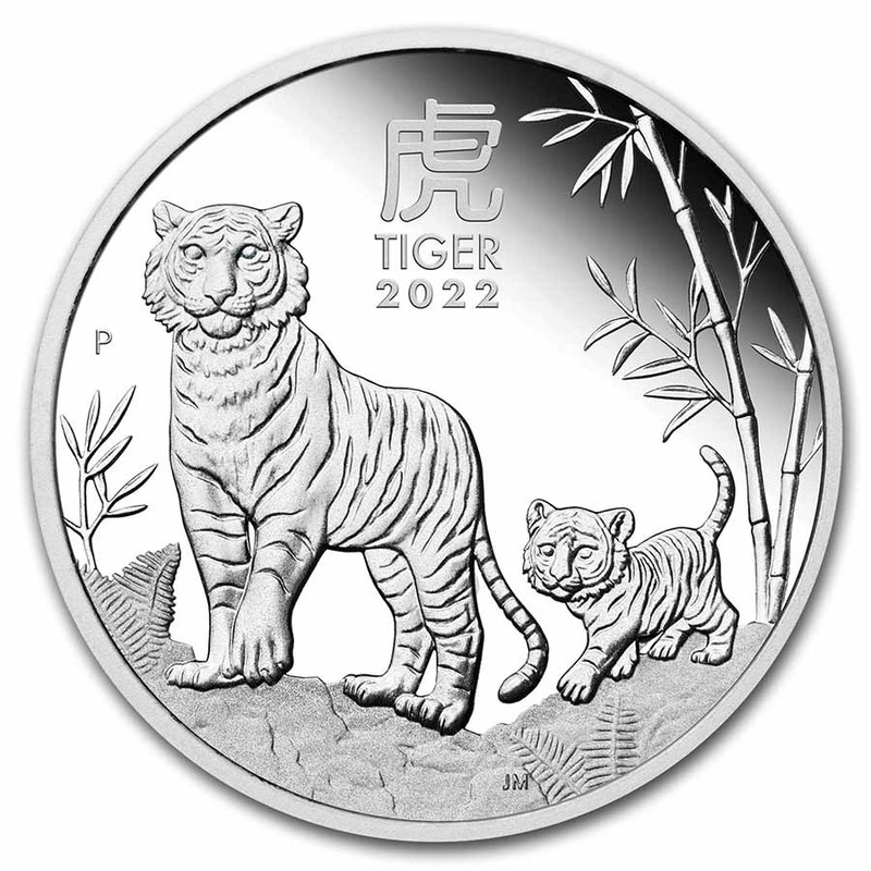 Серебряная монета Австралии "Лунный календарь III - Год Тигра" 2022 г.в.(пруф), 15.55 г чистого серебра (Проба 0,9999)