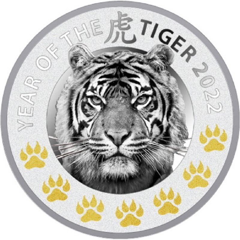 Серебряная монета Ниуэ "Год Тигра" 2022 г.в. (пруф), 17.5 г чистого серебра (Проба 0,999)