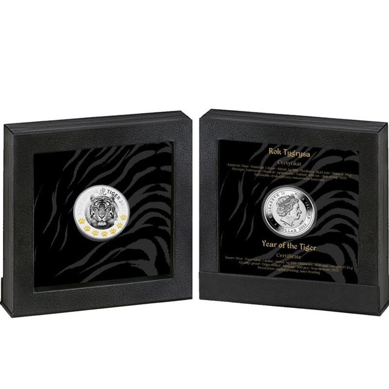 Серебряная монета Ниуэ "Год Тигра" 2022 г.в. (пруф), 17.5 г чистого серебра (Проба 0,999)