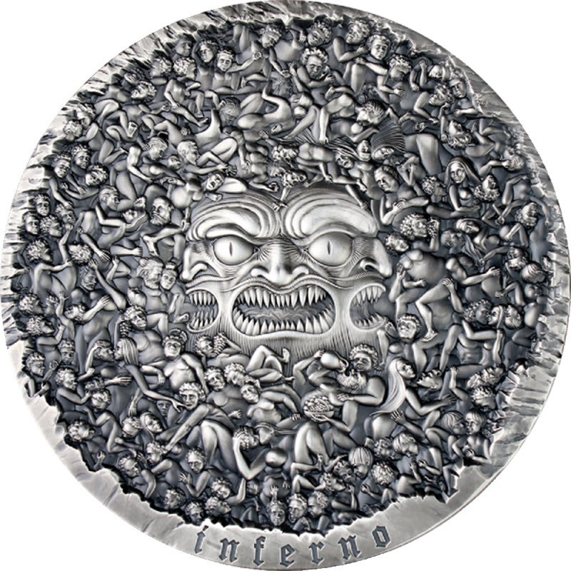Серебряная монета Камеруна "Данте Алигьери. Божественная комедия - Инферно" 2021 г.в., 1000 г чистого серебра (Проба 0,999)