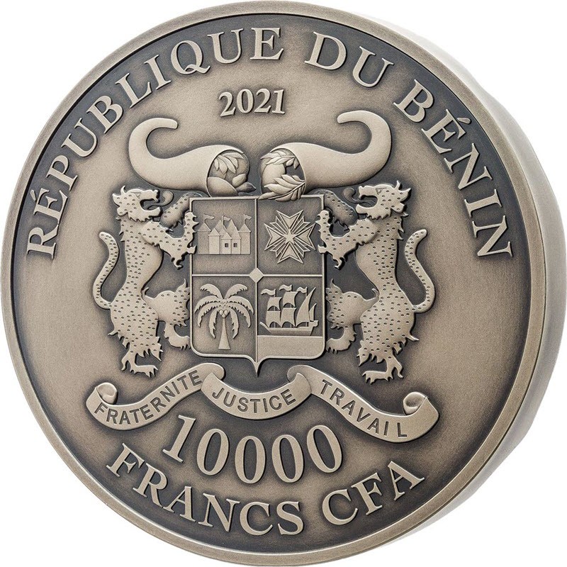 Серебряная монета Бенина "Уста Истины" 2021 г.в., 1000 г чистого серебра (Проба 0,999)