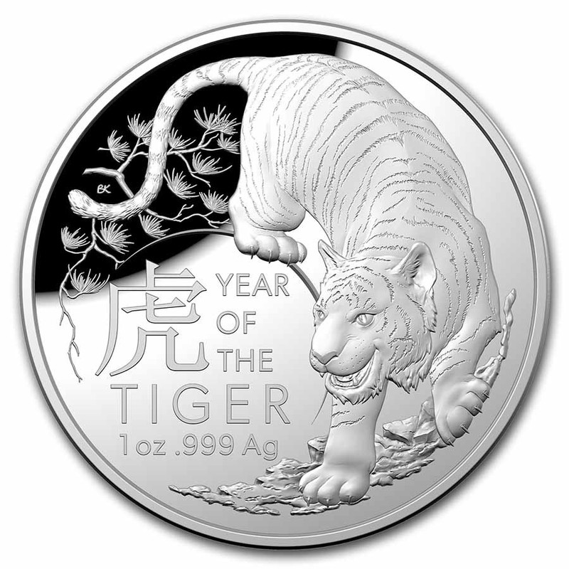 Серебряная монета Австралии "Год Тигра" 2022 г.в. (Королевский монетный двор), 31.1 г чистого серебра (Проба 0,999)