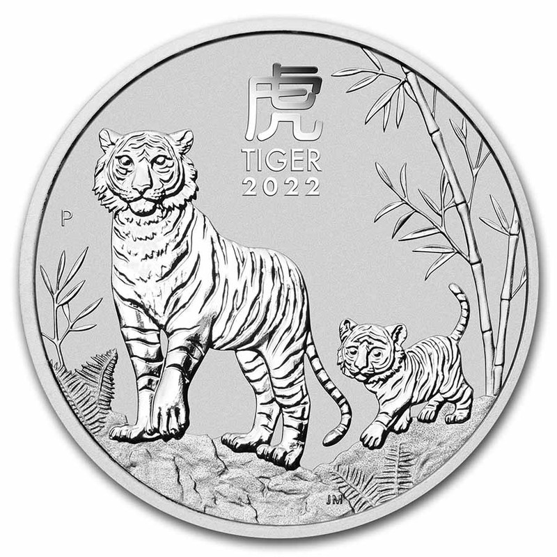 Серебряная монета Австралии "Лунный календарь III - Год Тигра" 2022 г.в., 15.55 г чистого серебра (Проба 0,9999)
