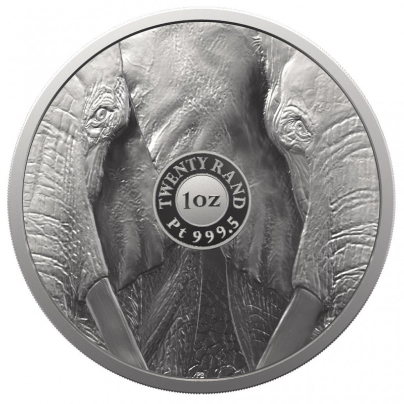 Платиновая монета ЮАР "Большая пятерка: Слон" 2021 г.в.(серия 2), 31.1 г чистой платины (Проба 0,9995)