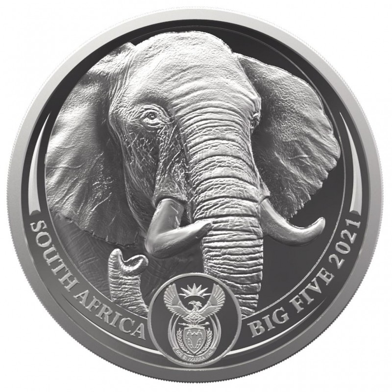 Платиновая монета ЮАР "Большая пятерка: Слон" 2021 г.в.(серия 2), 31.1 г чистой платины (Проба 0,9995)