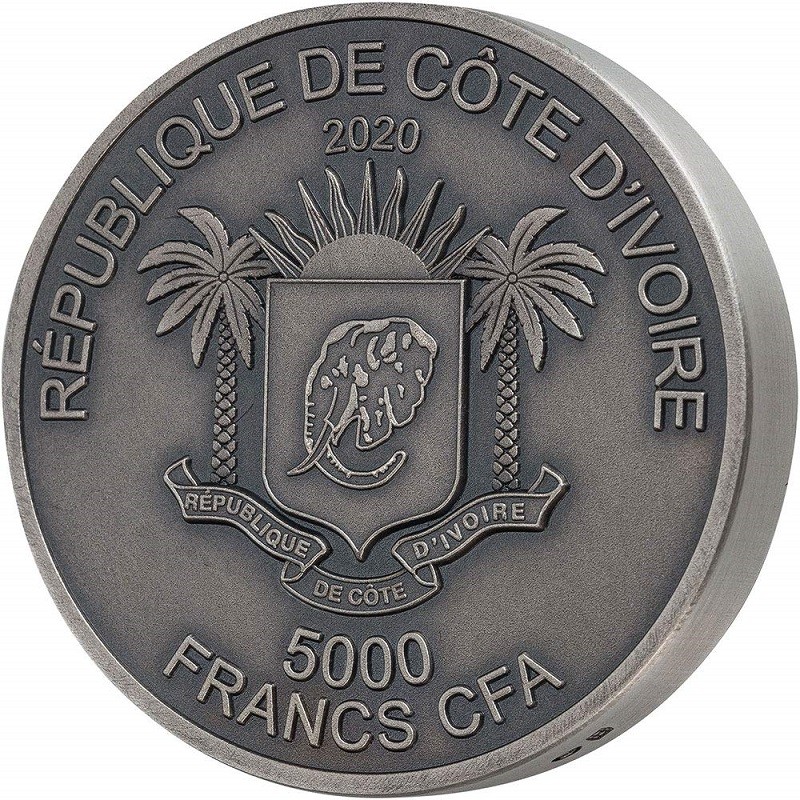 Серебряная монета Кот-д´Ивуара "Большая пятерка - Буйвол" 2020 г.в., 155.5 г чистого серебра (Проба 0,999)
