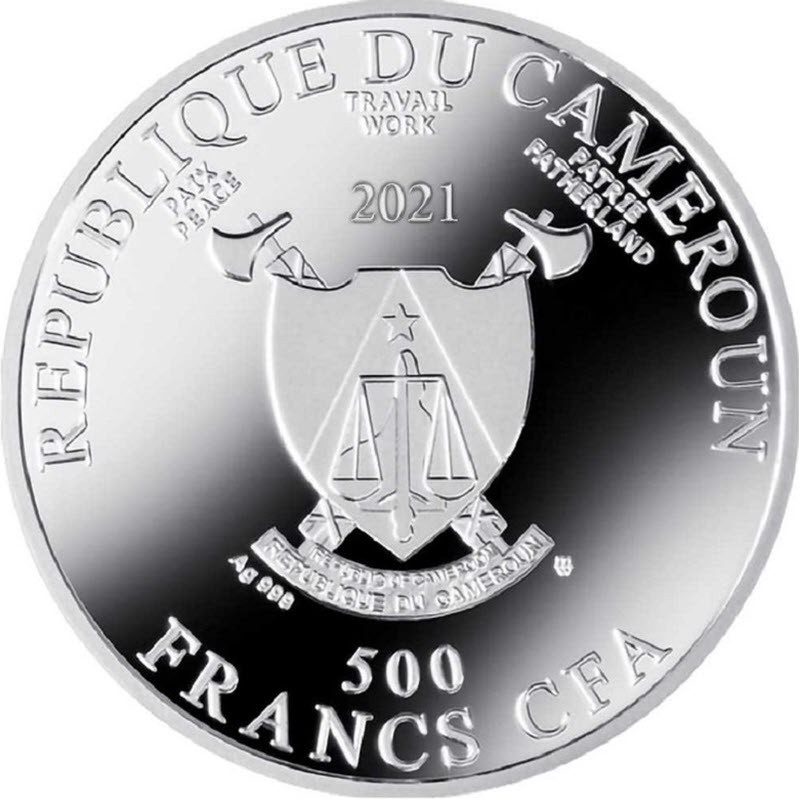 Серебряная монета Камеруна "Альбрехт Дюрер. Этюд рук апостола" 2021 г.в., 17.5 г чистого серебра (Проба 0,999)