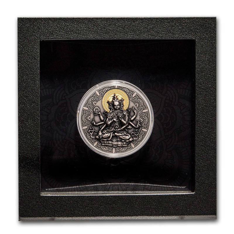 Серебряная монета Камеруна "Многорукий Будда" 2020 г.в., 62.2 г чистого серебра (Проба 0,999)