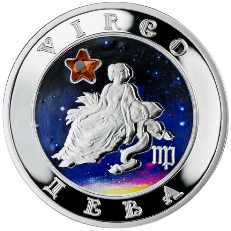 Серебряная монета Армении "Знаки Зодиака. Дева" 2008 г.в., 26.16 г чистого серебра (Проба 0,925)