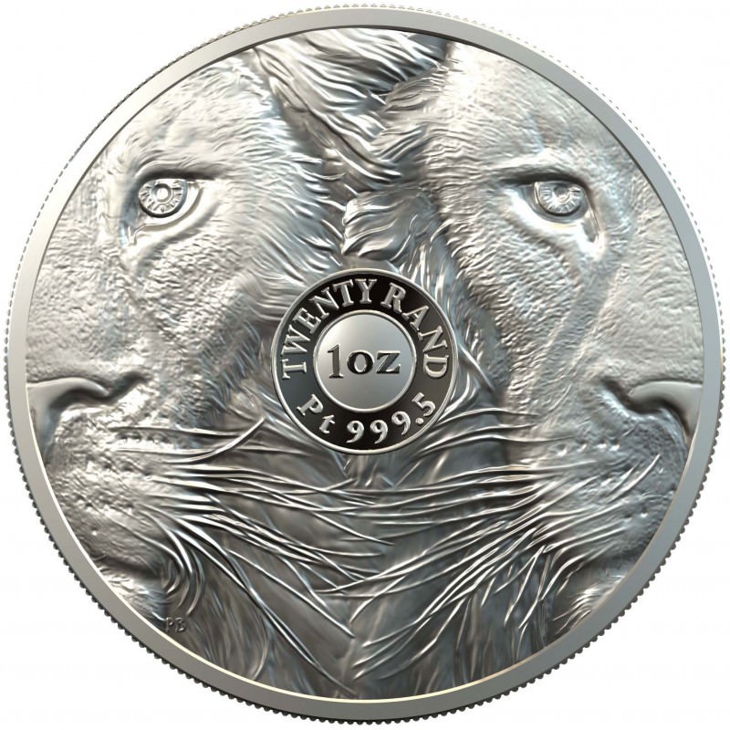 Платиновая монета ЮАР "Большая пятерка: Лев" 2019 г.в.(пруф), 31.1 г чистой платины (Проба 0,9995)