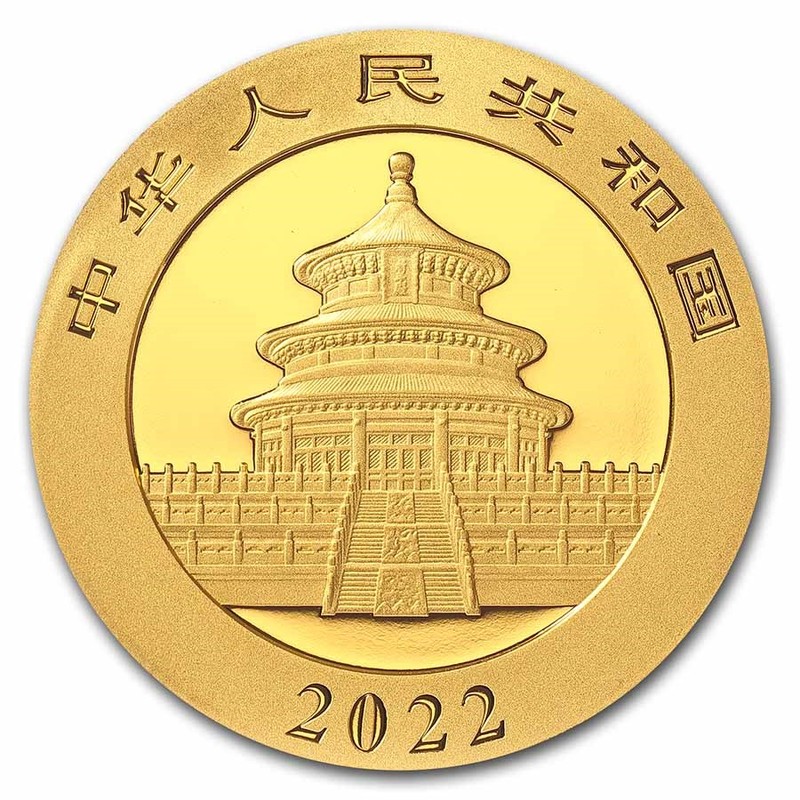 Золотая инвестиционная монета Китая - Панда 2022 г.в., 30 г чистого золота (проба 999)