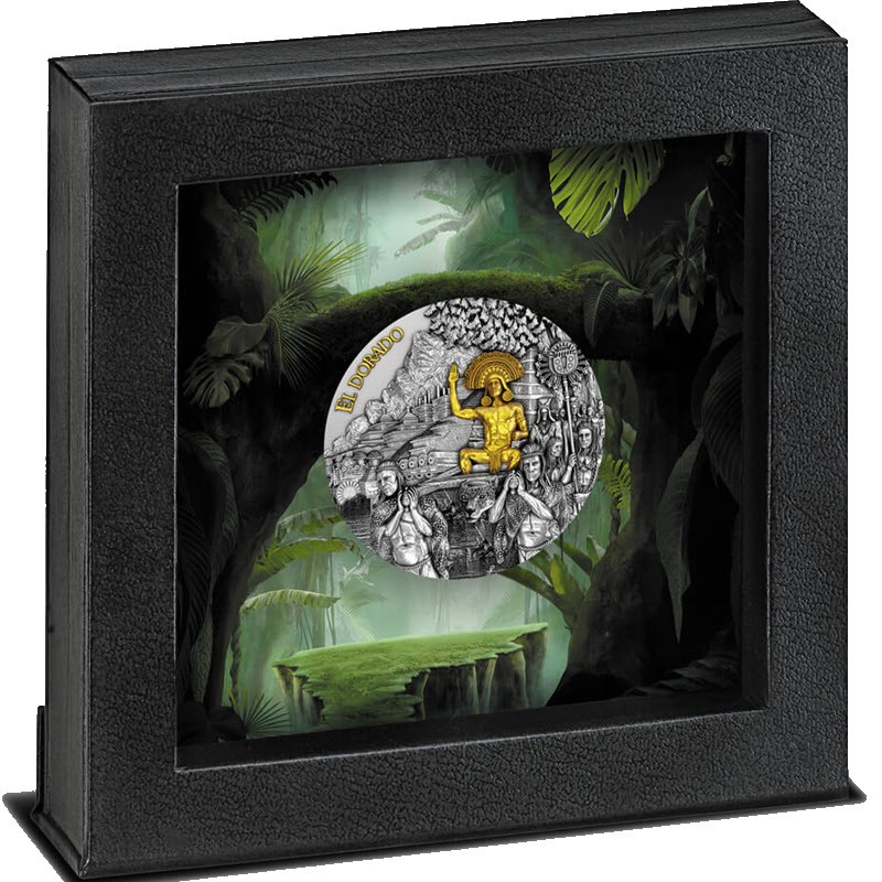 Серебряная коллекционная монета Ниуэ "Воины Эльдорадо" 2020 г.в., 62.2 г чистого серебра (проба 0,999)