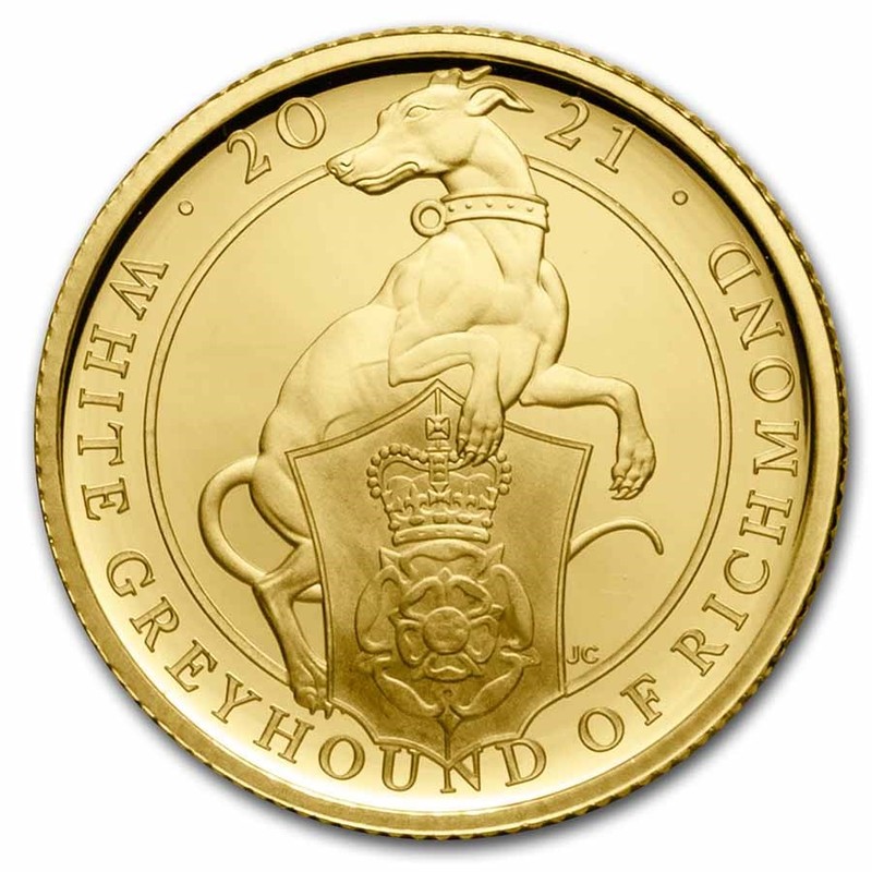 Золотая монета Великобритании "Белый Грейхаунд Ричмонда" 2021 г.в. (пруф), 7.78 г чистого золота (проба 0.9999)