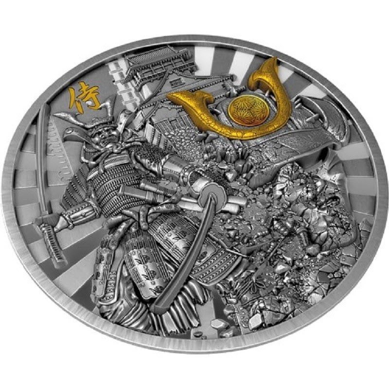 Серебряная монета Ниуэ "Самурай" 2019 г.в., 62.2 г чистого серебра (Проба 0,999)