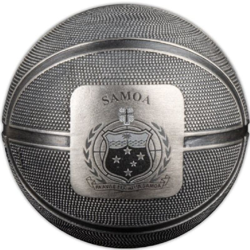 Серебряная монета Самоа "Баскетбольный мяч" 2021 г.в., 31.1 г чистого серебра (Проба 0,999)