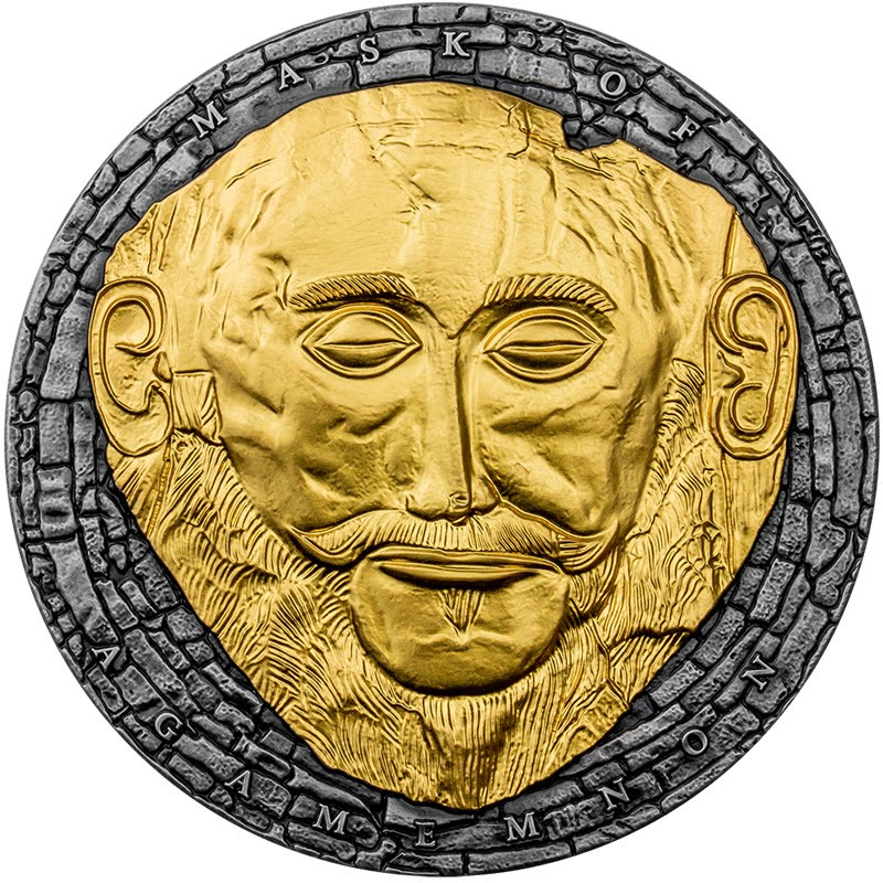 Серебряная монета Камеруна "Маска Агамемнона" 2021 г.в., 93.3 г чистого серебра (Проба 0,999)