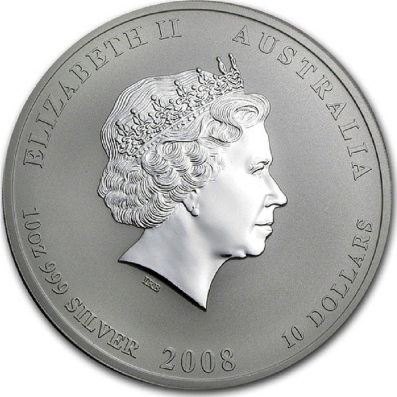 Серебряная монета Австралии "Год Крысы" 2008 г.в. (с цветом), 311 г чистого серебра (Проба 0,999)