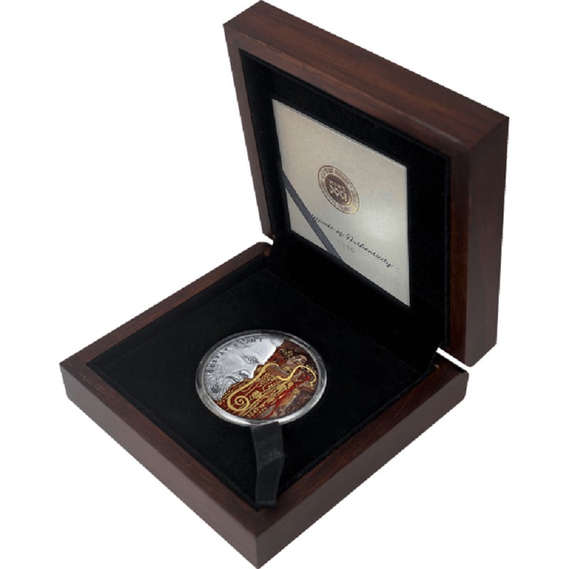 Серебряная монета Ганы "Величайшие художники мира. Густав Климт" 2020 г.в., 62.2 г чистого серебра (Проба 0,999)