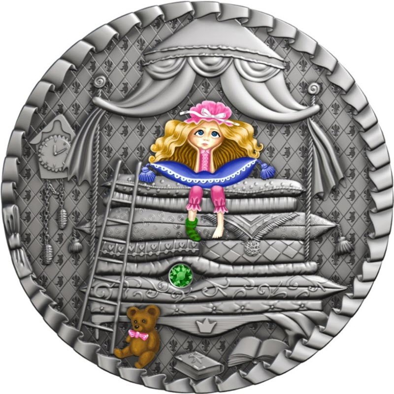 Серебряная монета Ниуэ "Принцесса на горошине" 2021 г.в., 31.1 г чистого серебра (Проба 0,999)
