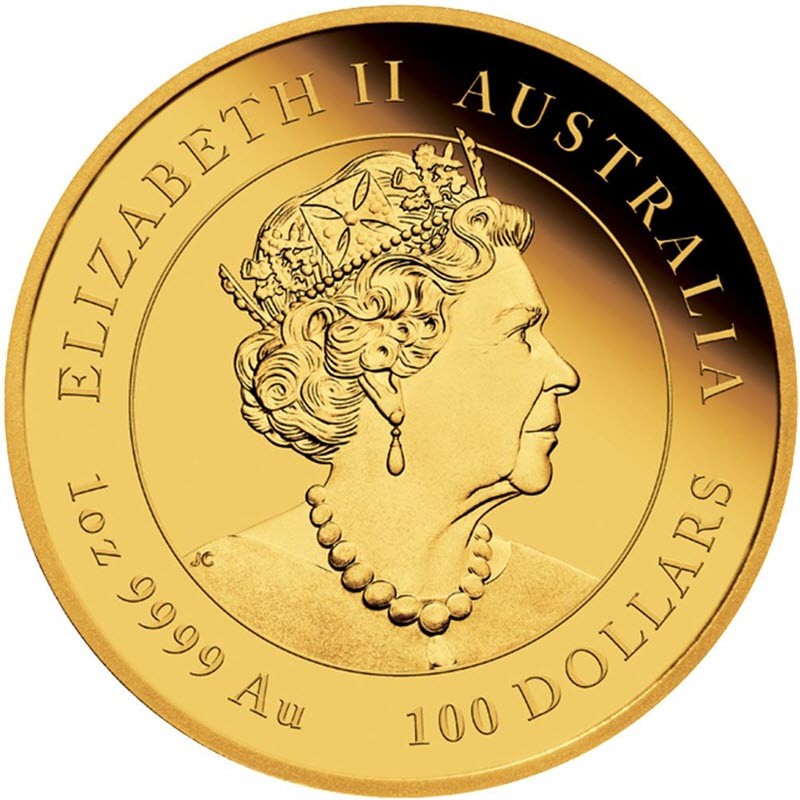Золотая монета Австралии "Лунар III - Год Тигра" 2022 г.в.(пруф с цветом), 31.1 г чистого золота (Проба 0,9999)