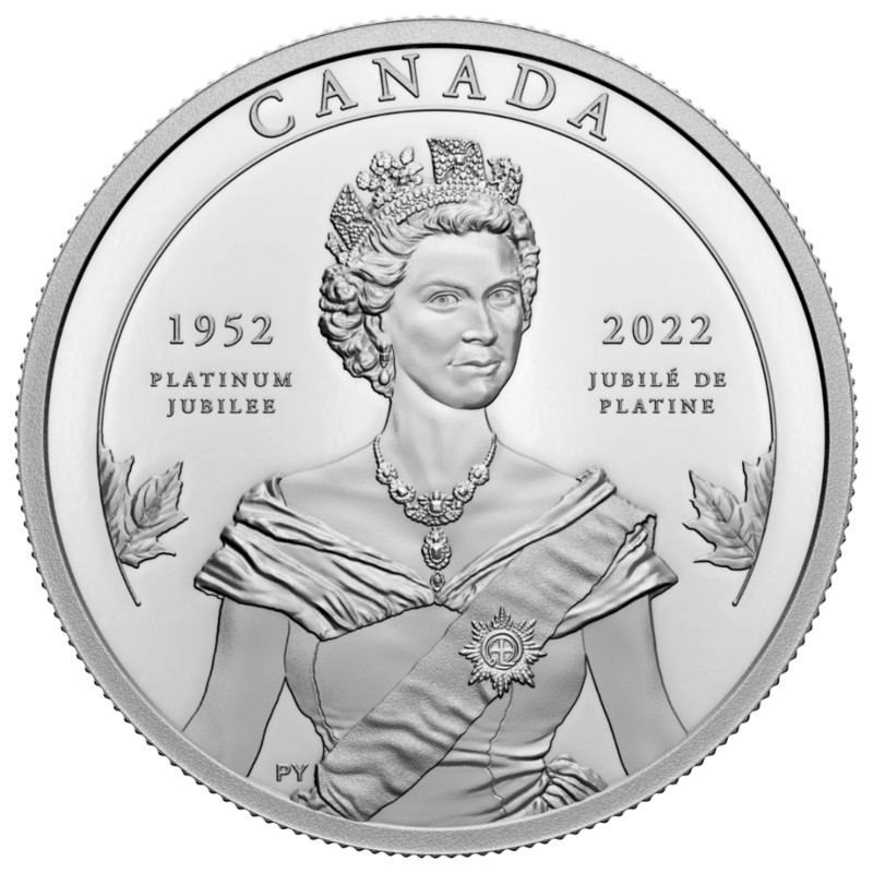 Набор из 2-х серебряных монет Канады и Великобритании "Платиновый юбилей правления Елизаветы II" 2022 г.в., 2*31.1 г чистого серебра (Проба 0,999)