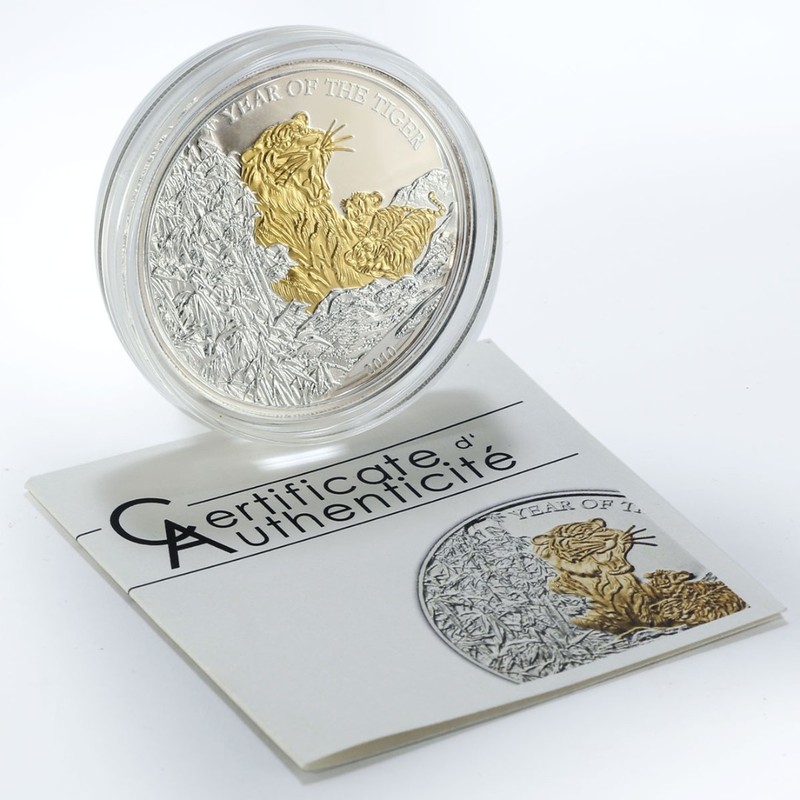 Серебряная монета Того "Год Тигра" 2010 г.в., 23.13 г чистого серебра (Проба 0,925)