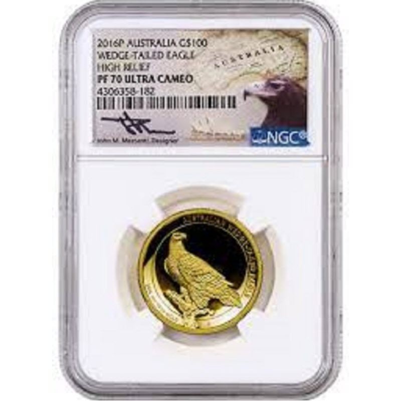 Золотая монета Австралии "Клинохвостый Орел" 2016 г.в. (высокий рельеф), 31.1 гр чистого золота (проба 0.9999)