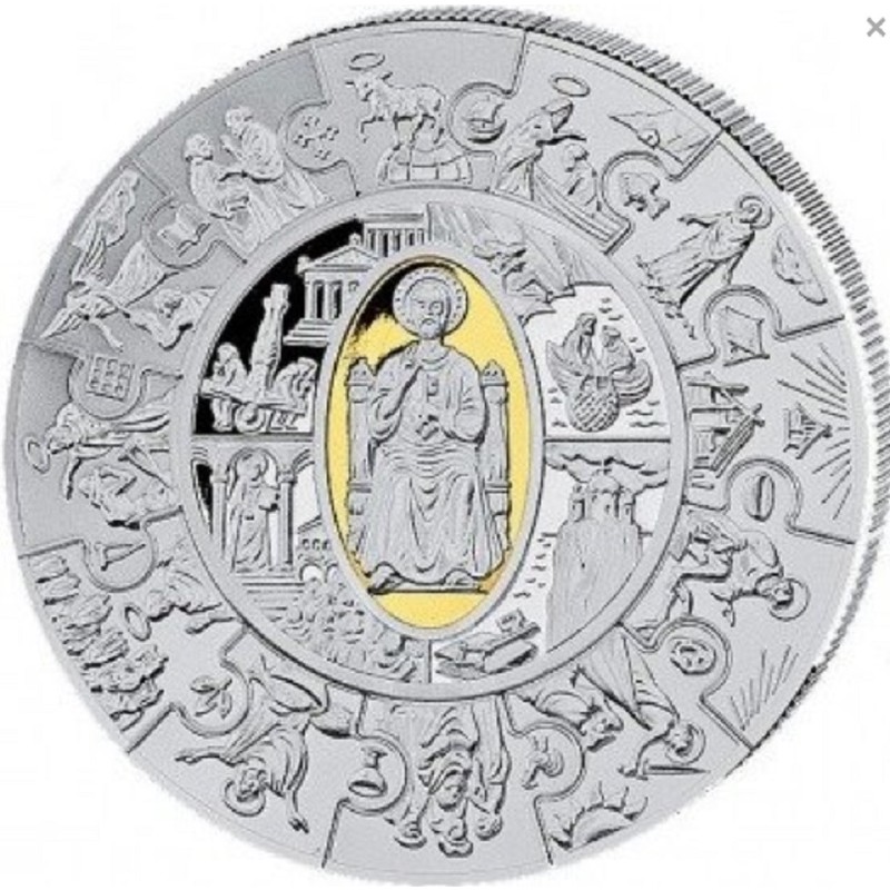 Серебряная монета Либерии "Апостол Петр" 2009 г.в., 1000 г чистого серебра (Проба 0,999)