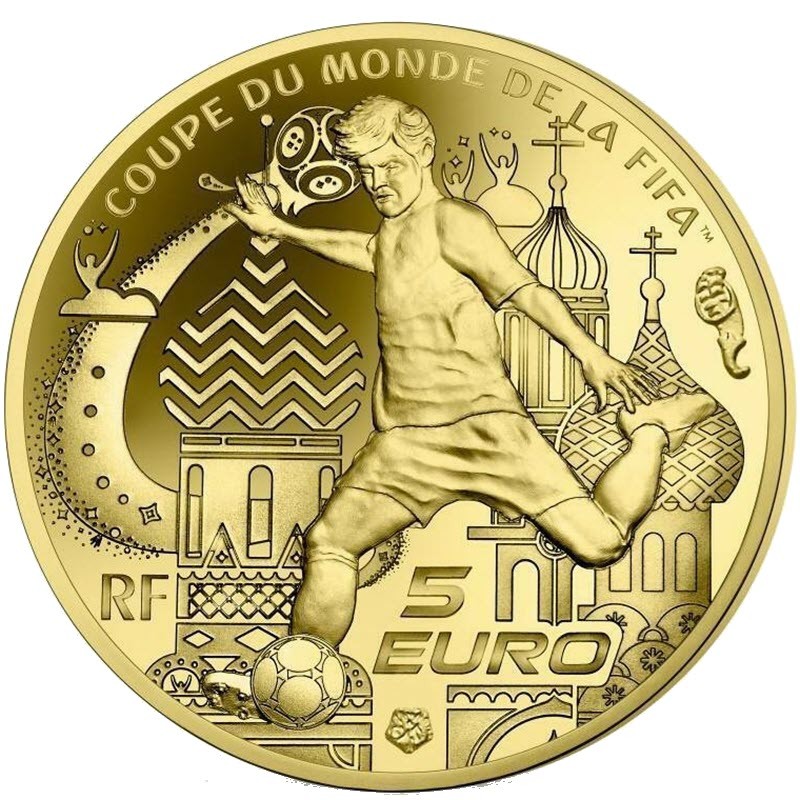 Золотая монета Франции "Чемпионат мира по футболу в России" 2018 г.в., 7.78 г чистого золота (Проба 0,999)