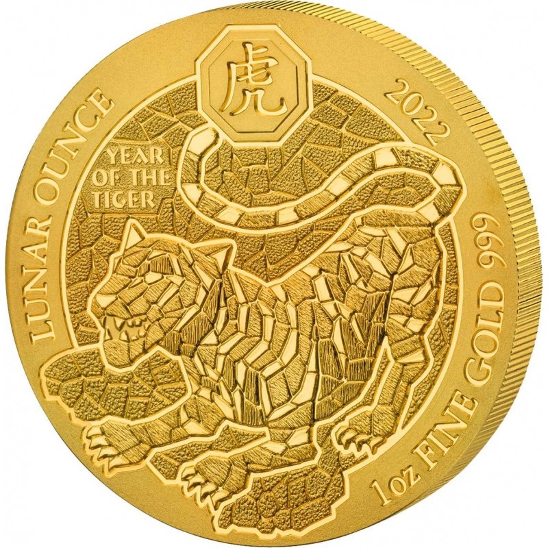Золотая монета Руанды "Год Тигра" 2022 г.в., 31.1 г чистого золота (Проба 0,999)