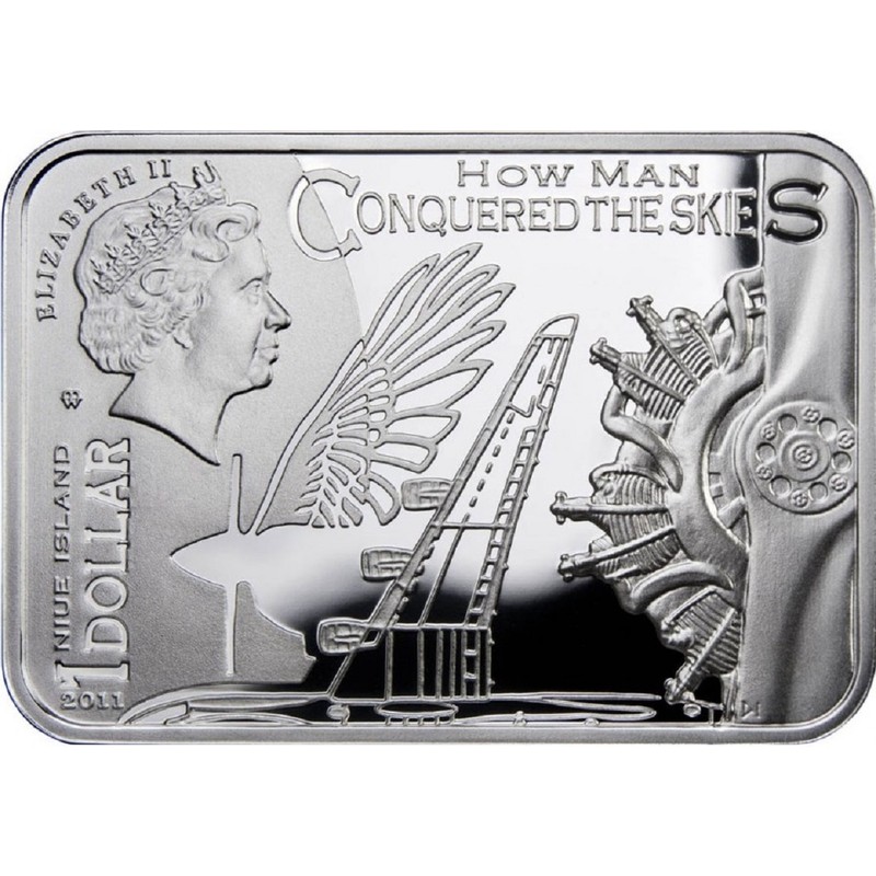 Серебряная монета Ниуэ "Самолет братьев Райт" 2011 г.в., 26.16 г чистого серебра (Проба 0,925)