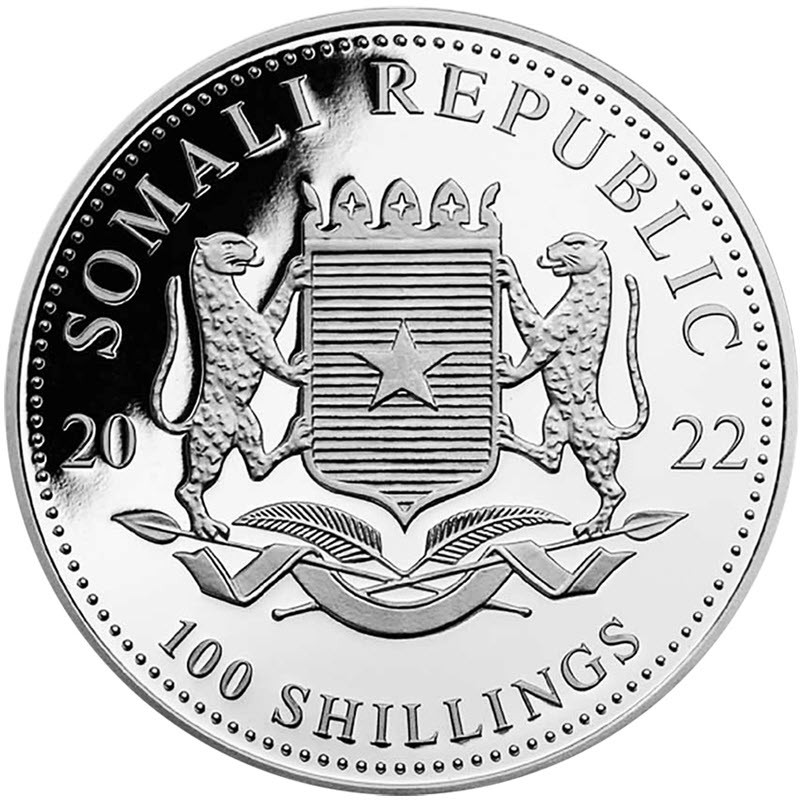 Серебряная монета Сомали «Слон» 2022 г.в., 31.1 г чистого серебра (Проба 0.9999)