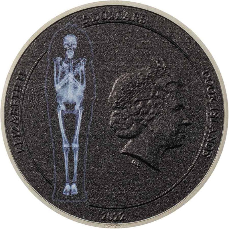 Серебряная монета Островов Кука "Мумия" 2022 г.в., 31.1 г чистого серебра (Проба 0,999)