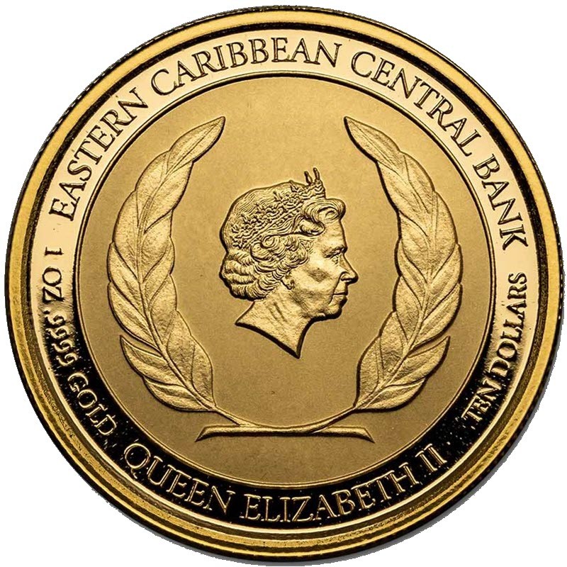 Золотая монета Сент-Китс и Невис "Кораблекрушение" (с цветом) 2021 г.в., 31.1 г чистого золота (Проба 0,999)