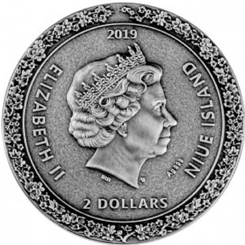 Серебряная монета Ниуэ "Гейша" 2019 г.в., 62.2 г чистого серебра (Проба 0,999)