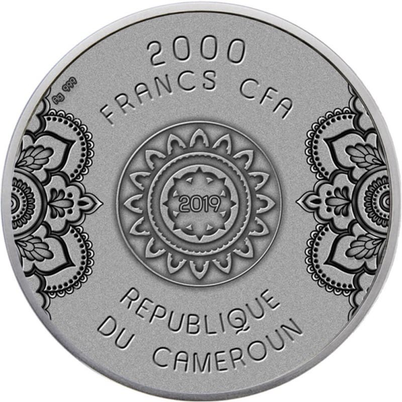 Серебряная монета Камеруна "Мандала. Колесо Жизни" 2019 г.в., 62.2 г чистого серебра (Проба 0,999)