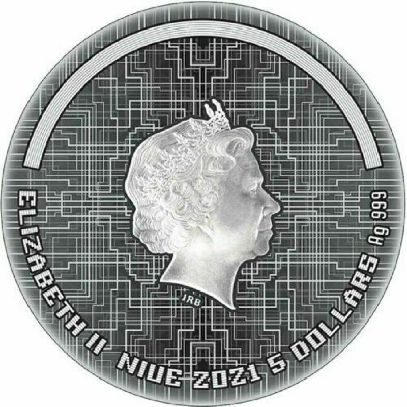 Серебряная монета Ниуэ "Киберпанк" 2021 г.в., 62.2 г чистого серебра (Проба 0,999)