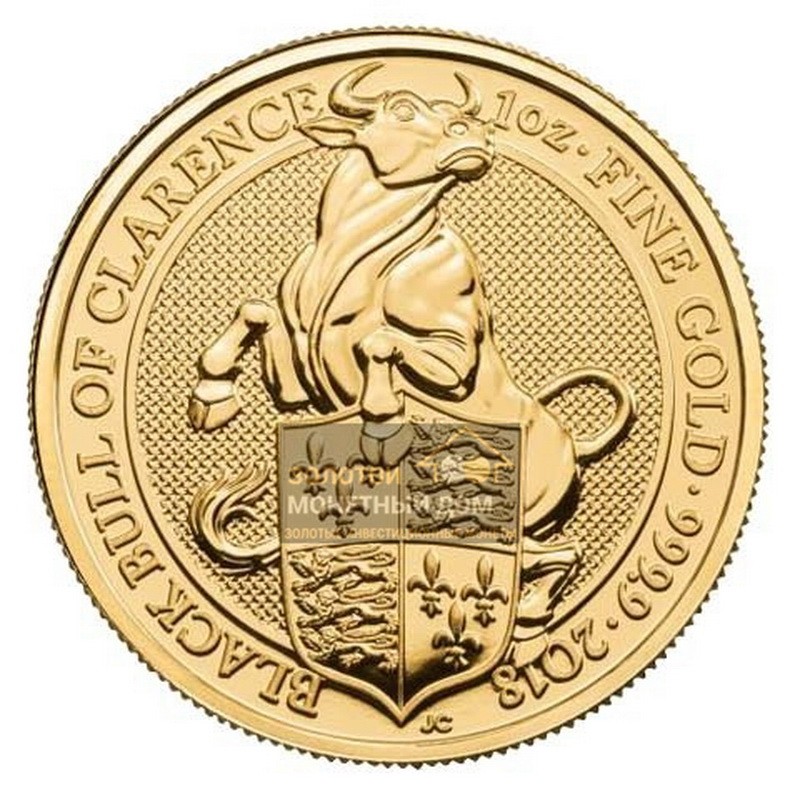 Комиссия: Золотая монета Великобритании «Черный бык» 2018 г.в., 31,1 г чистого золота (проба 0,9999)