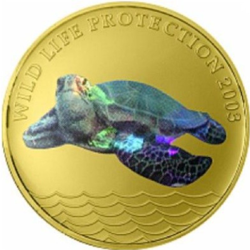 Золотая монета Конго "Длинноголовая морская черепаха" 2003 г.в., 31.1 г чистого золота (Проба 0,9999)