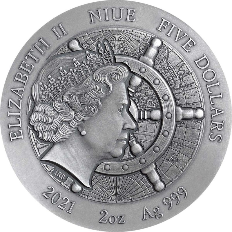 Серебряная монета Ниуэ "Великие кораблекрушения. Васа" 2021 г.в., 62.2 г чистого серебра (Проба 0,999)