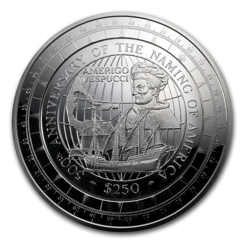 Серебряная монета Виргинских островов "Америго Веспуччи" 2007 г.в., 5000 г чистого серебра (Проба 0,999)