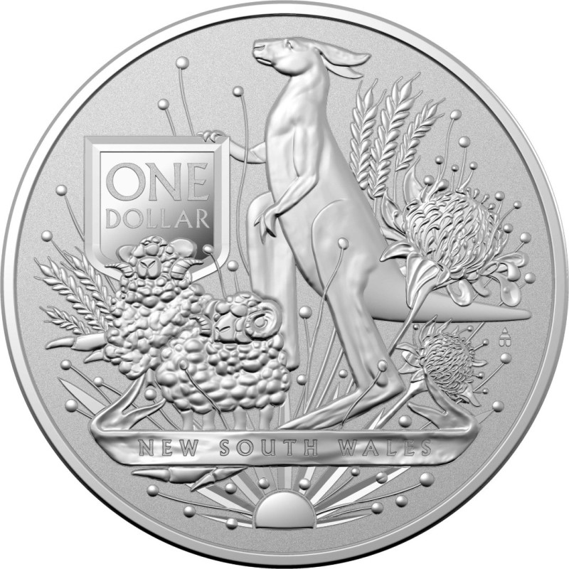 Серебряная монета Австралии "Герб Австралии. Новый Южный Уэльс" 2022 г.в., 31.1 г чистого серебра (Проба 0,999)
